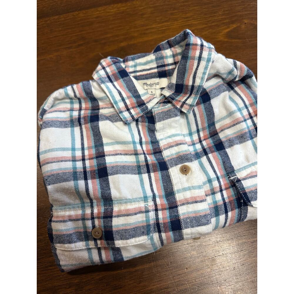 Madewell Women Small Long Sleeve 3/4 Button Up Plaid Flannel Shirt Pockets Fall
